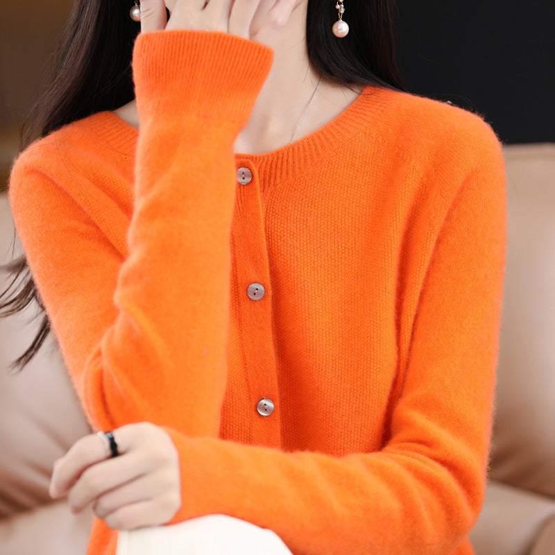 Women's Cashmere Cardigan O-neck Loose Sweaters Top Fashion