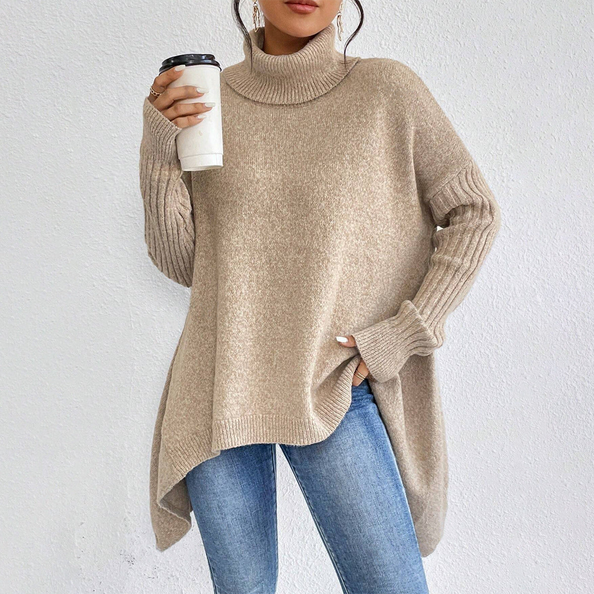 Irregular Turtleneck Sweater Winter Loose Long Sleeve
