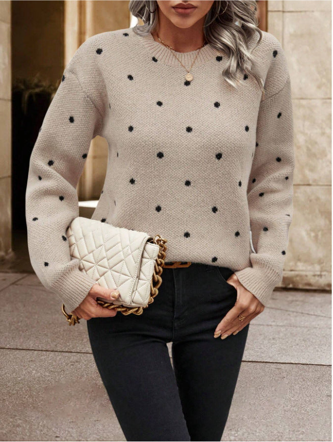 Fashion Polka Dot Print Pullover Sweater Casual Long-sleeved