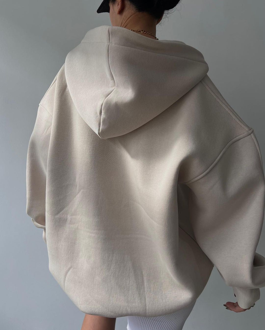 Fleece-lined Hooded Printed Long-sleeved Sweater