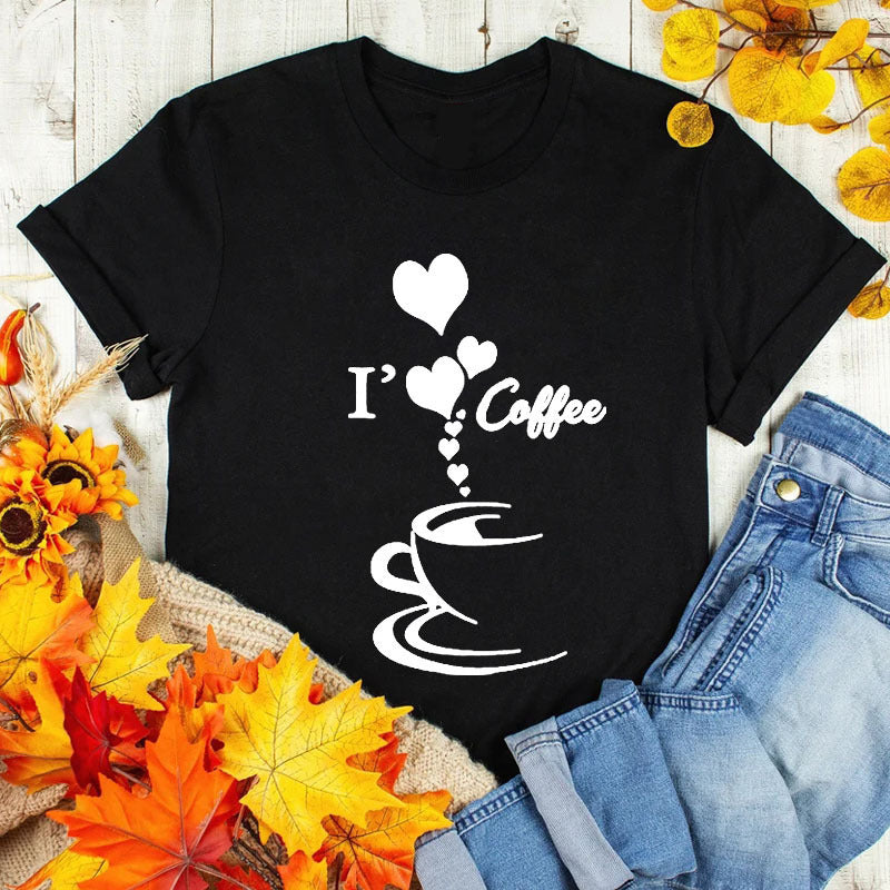 Coffee Love Casual Graphic Short Sleeve T-Shirt