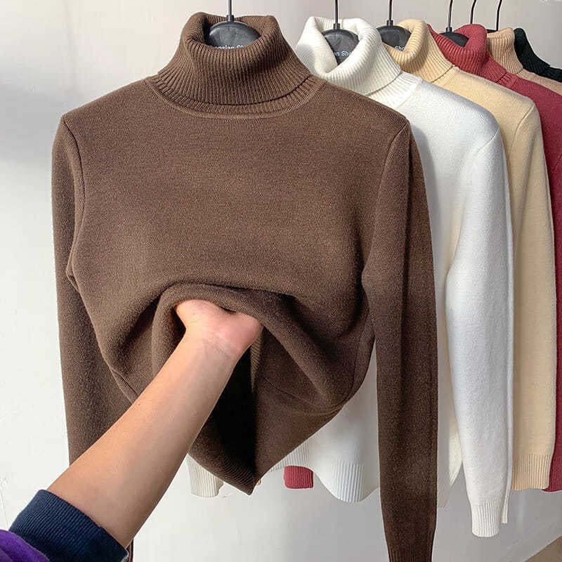 Fleece Turtle Neck Sweater Winter Warm Elegant Thick Knitted