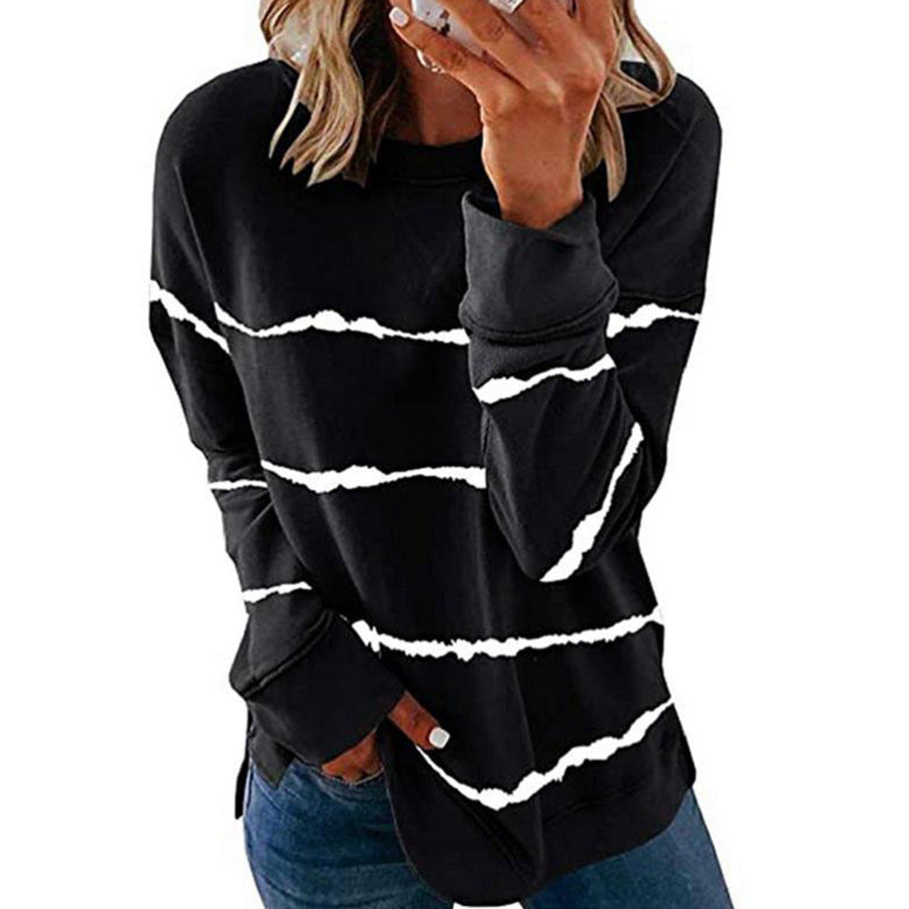 Women's Tie Dye Striped Crewneck Loose Long Sleeve Sweatshirt