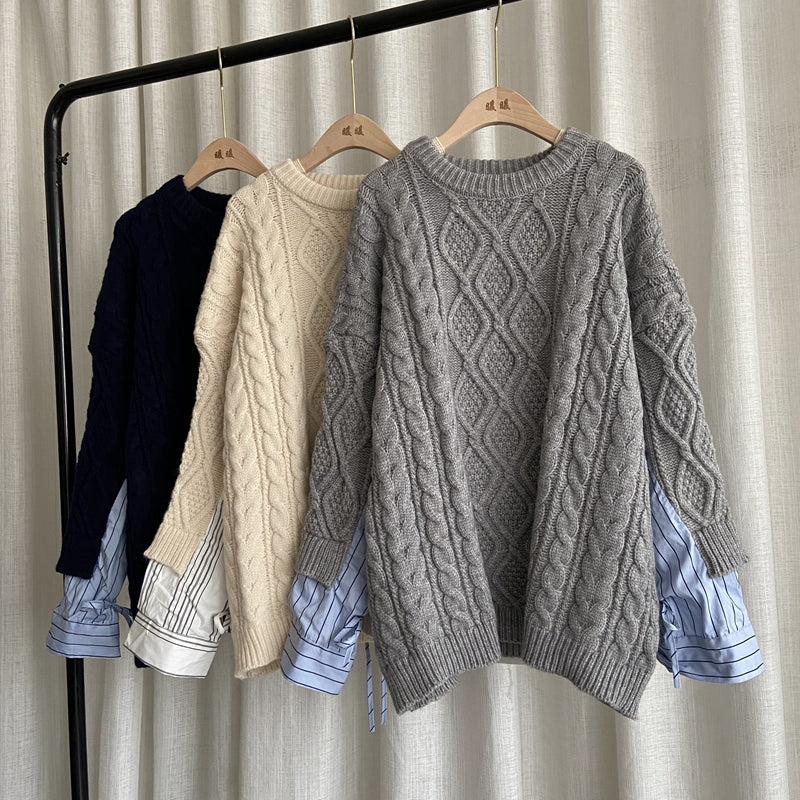 Lazy Style Large Size Slimming Knit Sweater Female Twist Thick Needle Wool