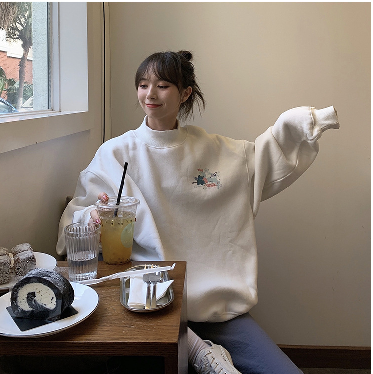 New Autumn and Winter Korean Style Loose Plus Fleece Sweater