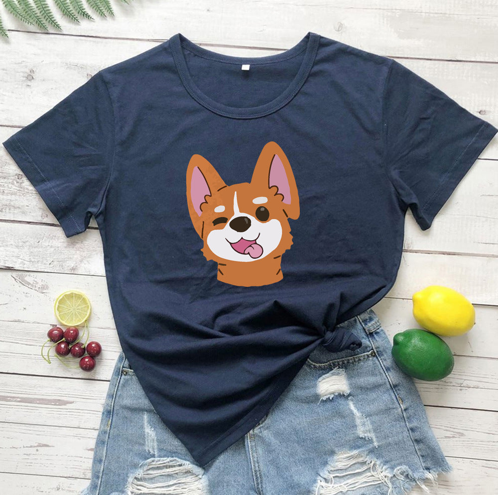 Animal Dog Print Short-sleeved T-shirt