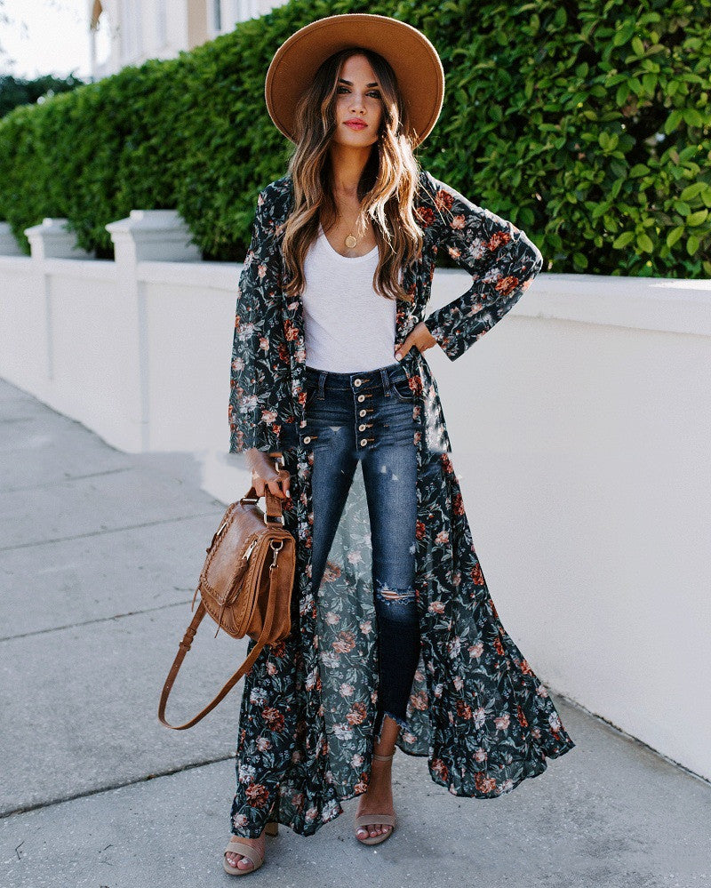 Printed Chiffon Cardigan Beach Blouse