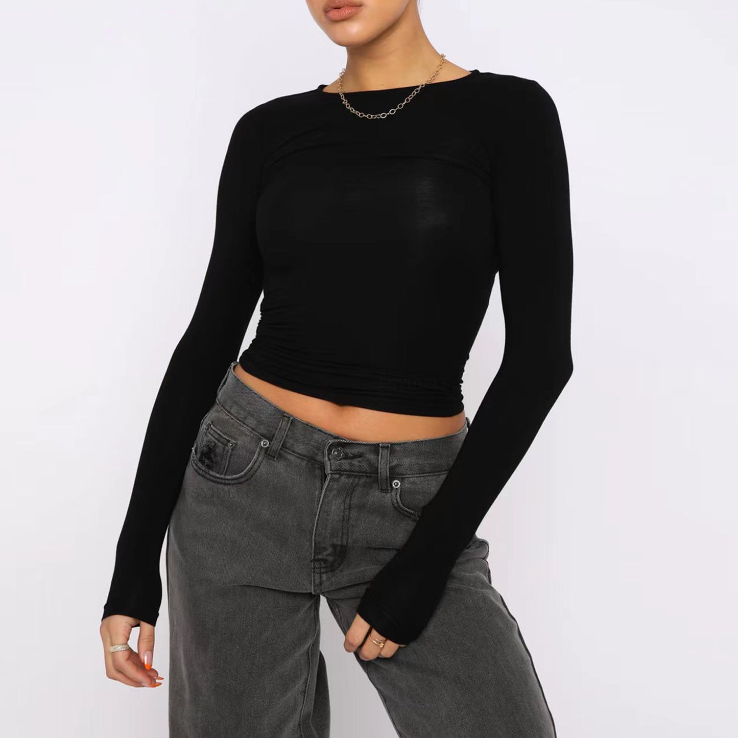 Women's Clothing Fashion Slim Long-sleeved Pullovers Tops