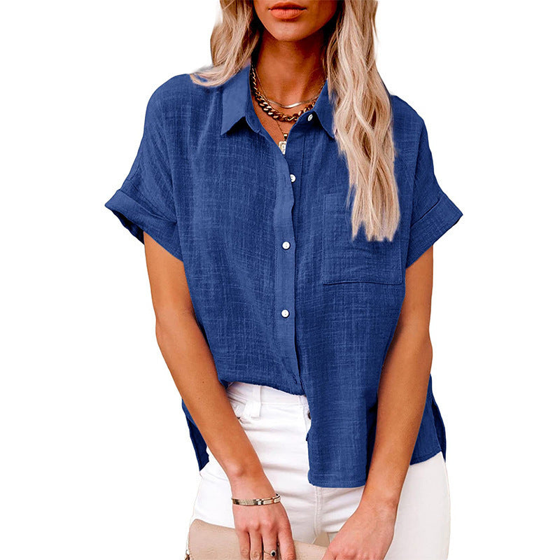 Summer Lapel Short Sleeve Shirt With Pockets Fashion