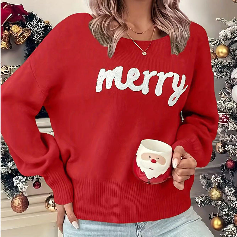 Knitted Women Crew Neck Sweater Loose Pullover