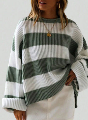 Loose Striped Sweater Fashion Casual Long Batwing Sleeve