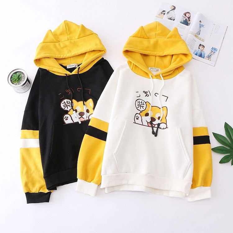 Puppy print long sleeve hoodie