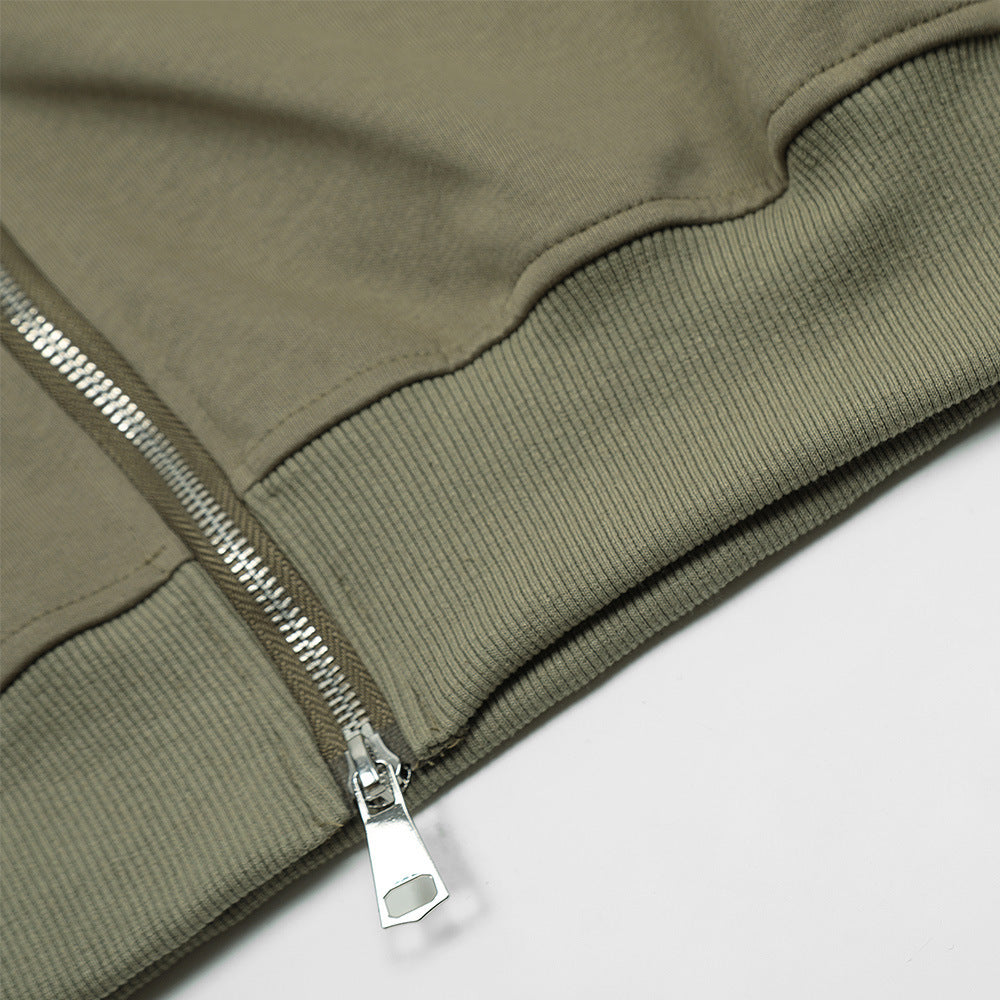 Two-way Zipper Stitching Velvet Padded Hooded Sweatshirt Men's