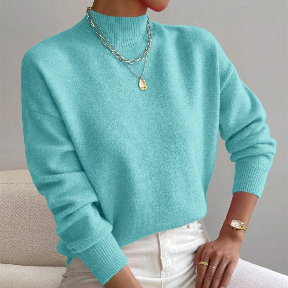 Women's Pullover Sweater Casual Solid Color Mid-high Neck