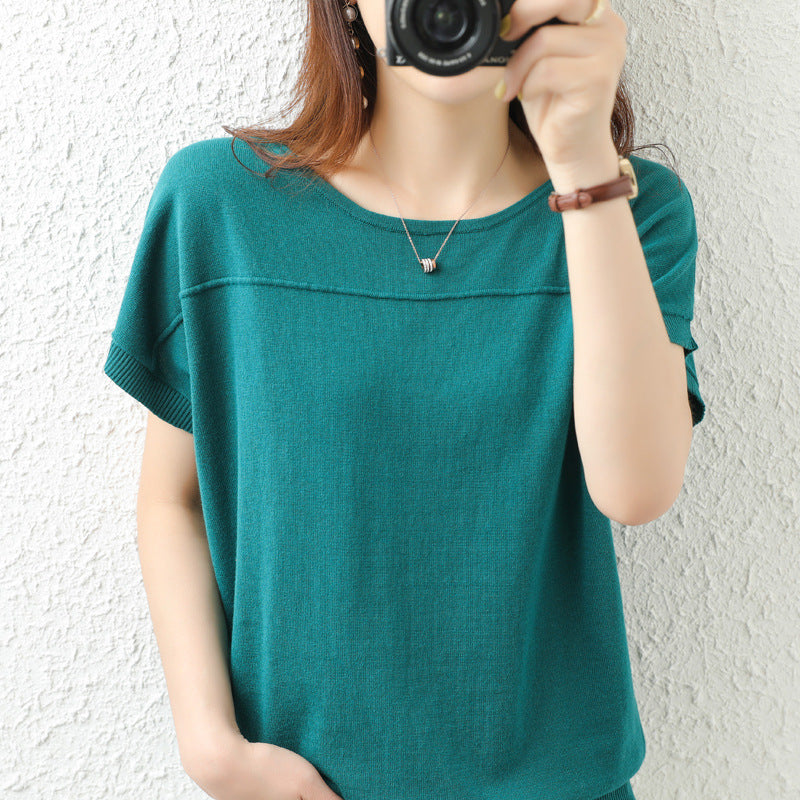 Pure Cotton Short-sleeved Knitted T-shirt