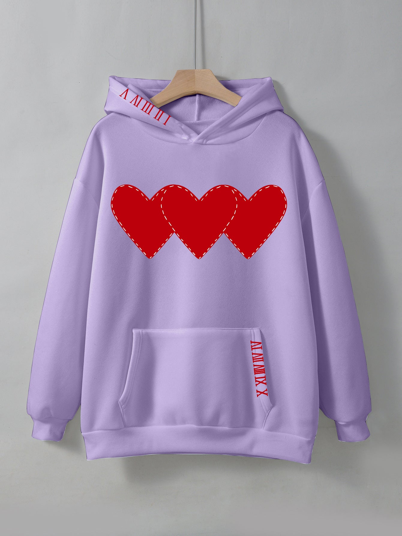 Women's Brushed Hoody Heart Shape Printed Drawstring Hoodie