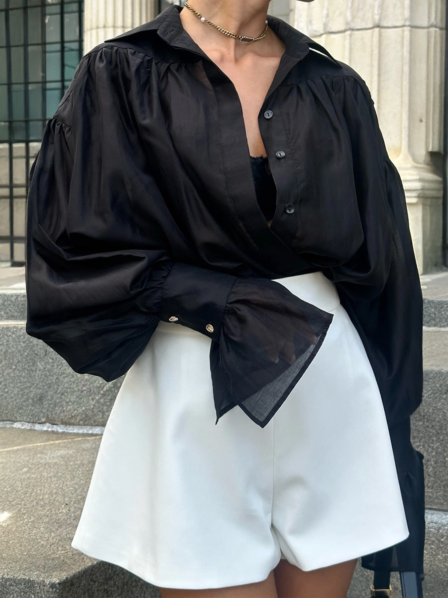 Ins French Lantern Sleeve Shirt Fashion Button Lapel