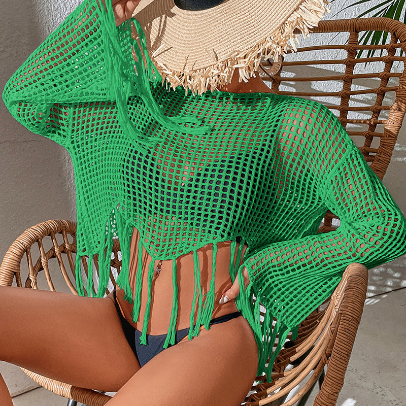 New Knitted Hollow Tassel Blouse Seaside Vacation Beachwear