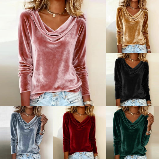 Elegant Velvet Long Sleeve Shirts For Women Fall Spring