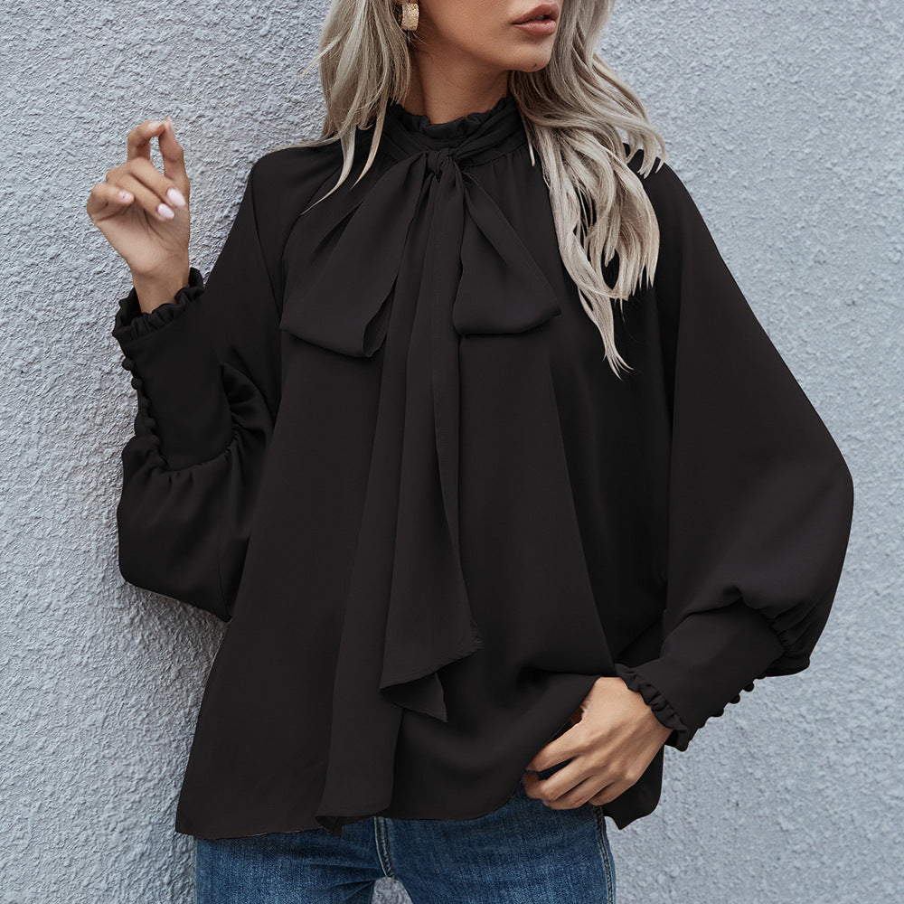 Ins Long-sleeved Blouse Bowknot Puff Sleeves Fashion Commuter