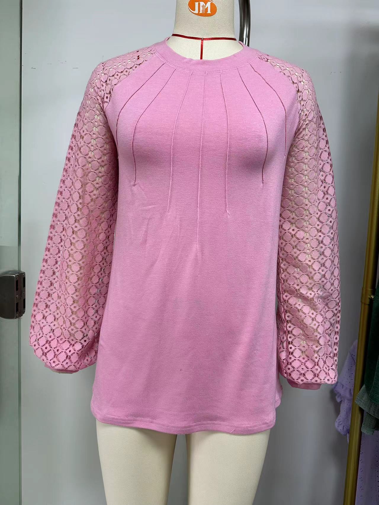 New Lace Long Sleeve Round Neck T-shirt Fashion Loose