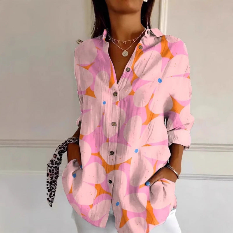 Floral Print Long-sleeved Shirt Women's Casual Button