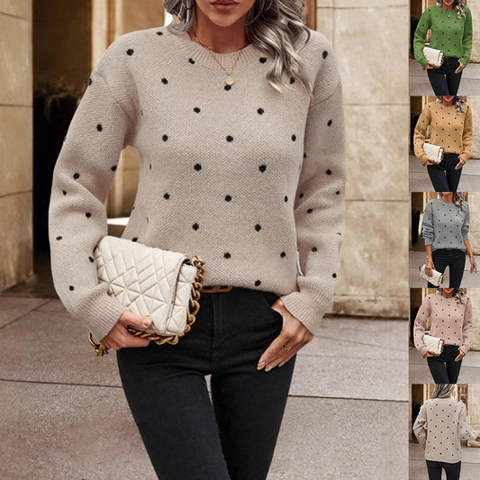 Fashion Polka Dot Print Pullover Sweater Casual Long-sleeved
