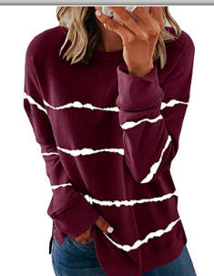 Women's Tie Dye Striped Crewneck Loose Long Sleeve Sweatshirt