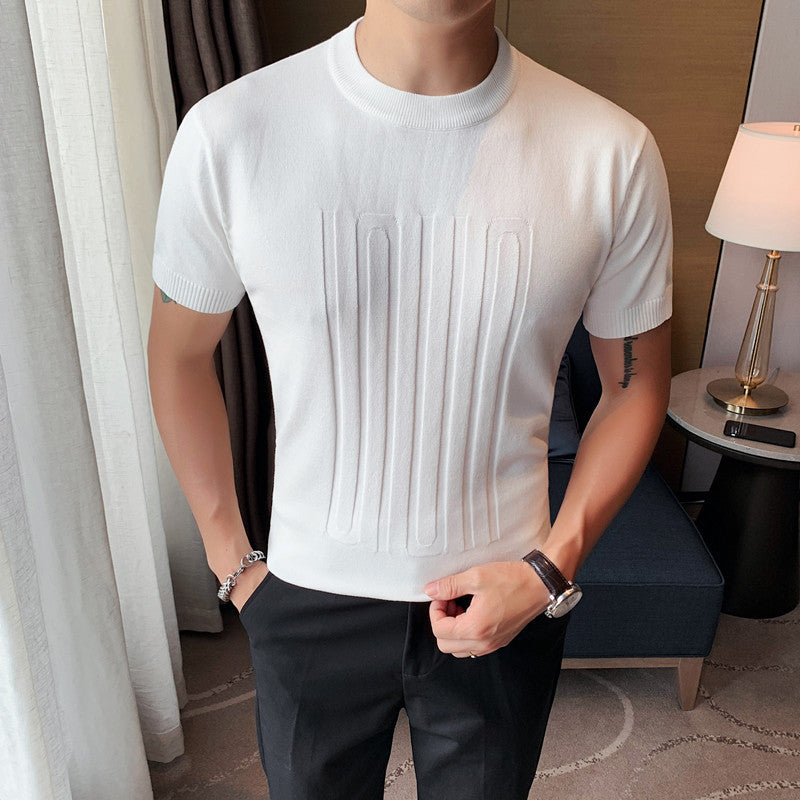 Men's Short-sleeved Solid Color T-shirt, Round Neck, Knitted T-shirt