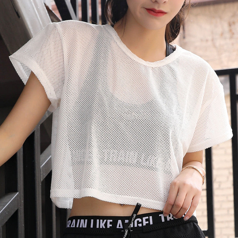 T-shirt Loose Blouse Cutout Sports Short Sleeve