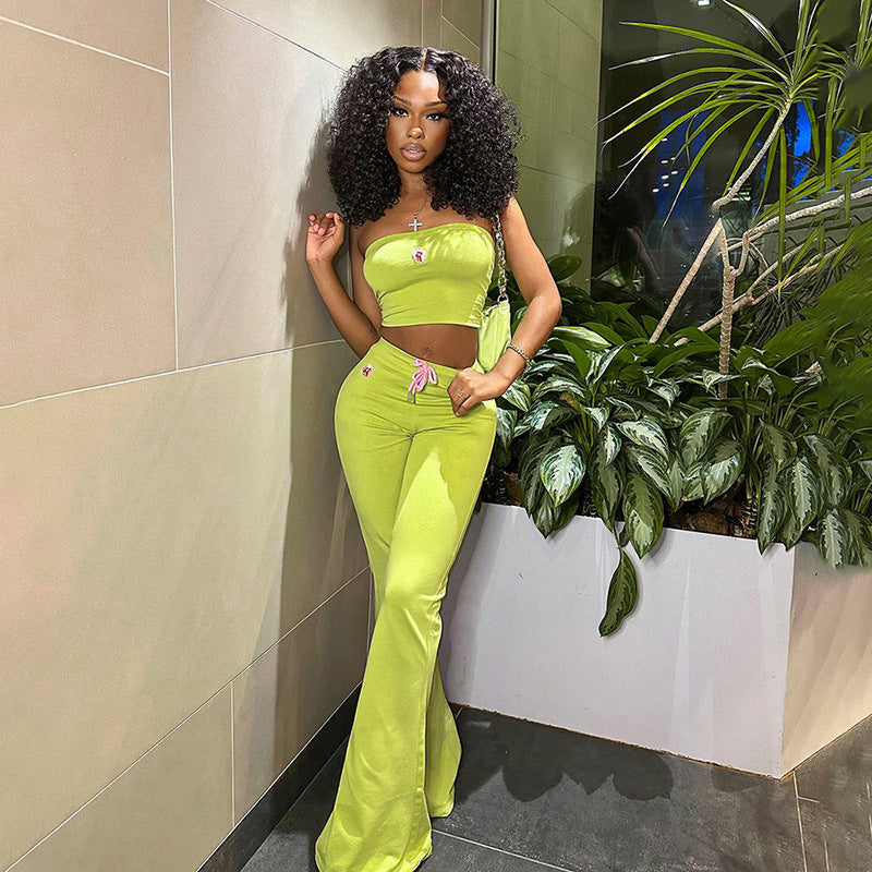 Fashion Summer Suit Embroidery Tube Top And High Waist