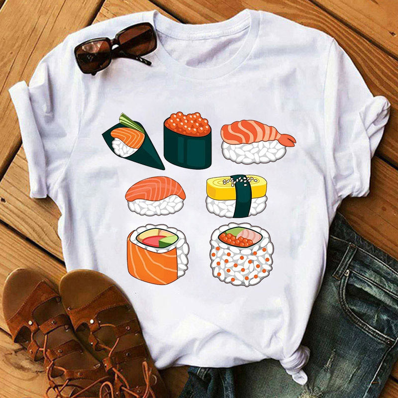 Summer Women Cute Sushi Hug Short Sleeve T-shirts