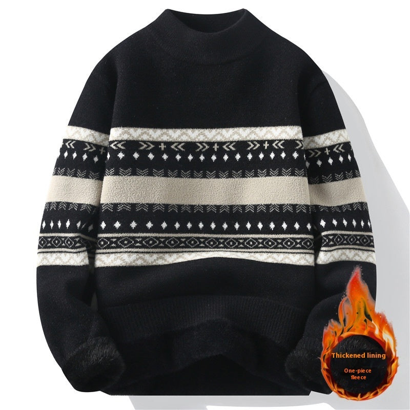 One-piece Velvet Sweater Men's Mock Neck Knitted Sweater