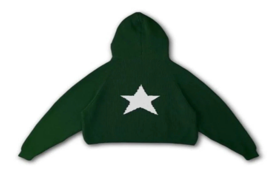 Female Star Sunken Stripe Men's Knitted Hooded Sweater