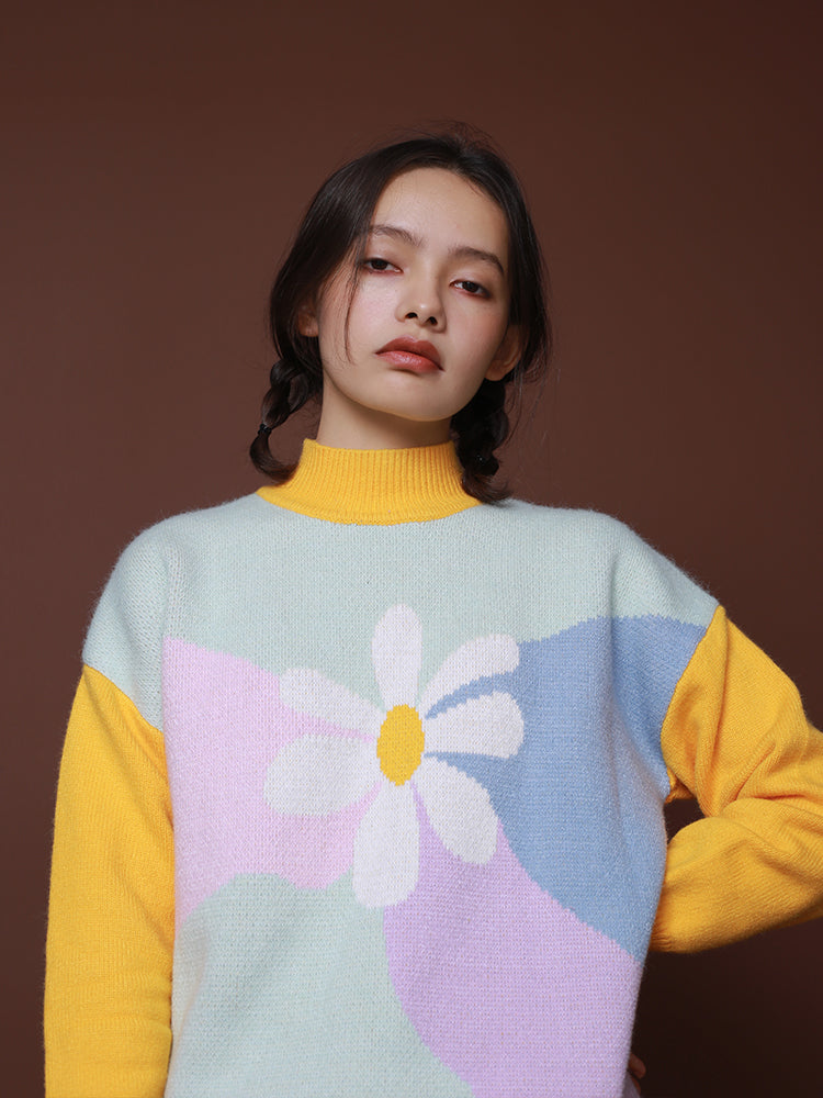 Girls sense flowers color soft thick loose loose sweater