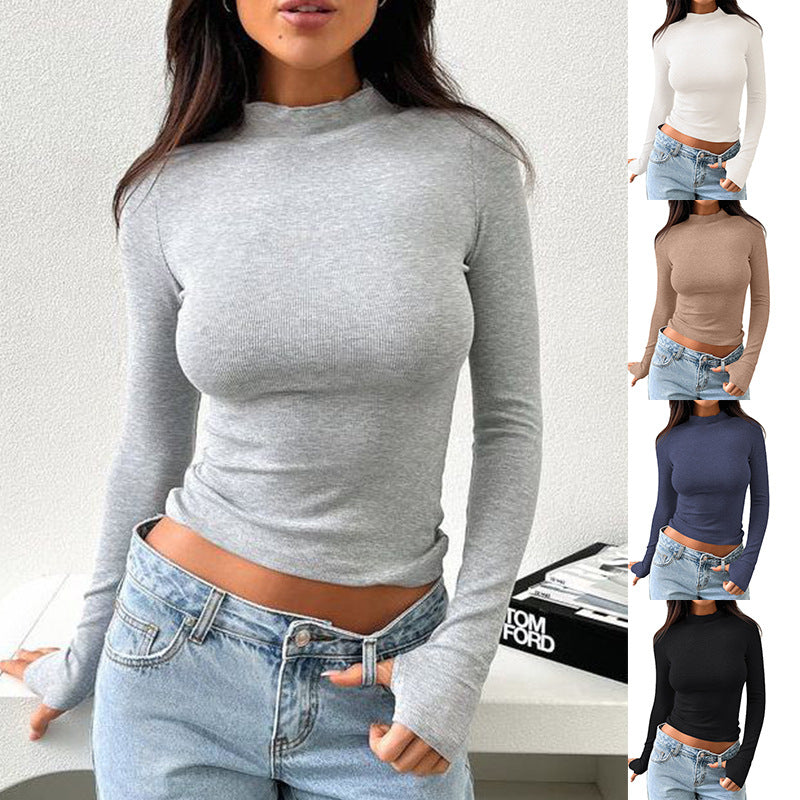 Women's Slim Fit Half-high Collar Long Sleeves