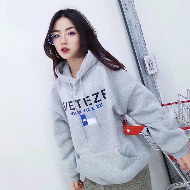 Hooded Sweater Women Long-Sleeved Harajuku Style Student Black Pullover Coat