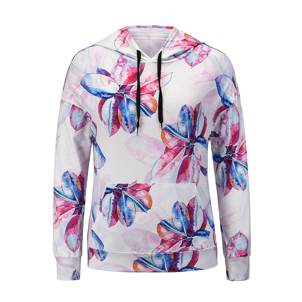 Ladies Hooded Long-sleeved Floral T-shirt