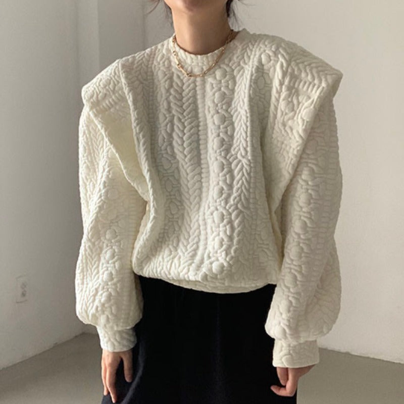 Women's New Round Neck Texture Loose Stitching Long Sleeve Sweater