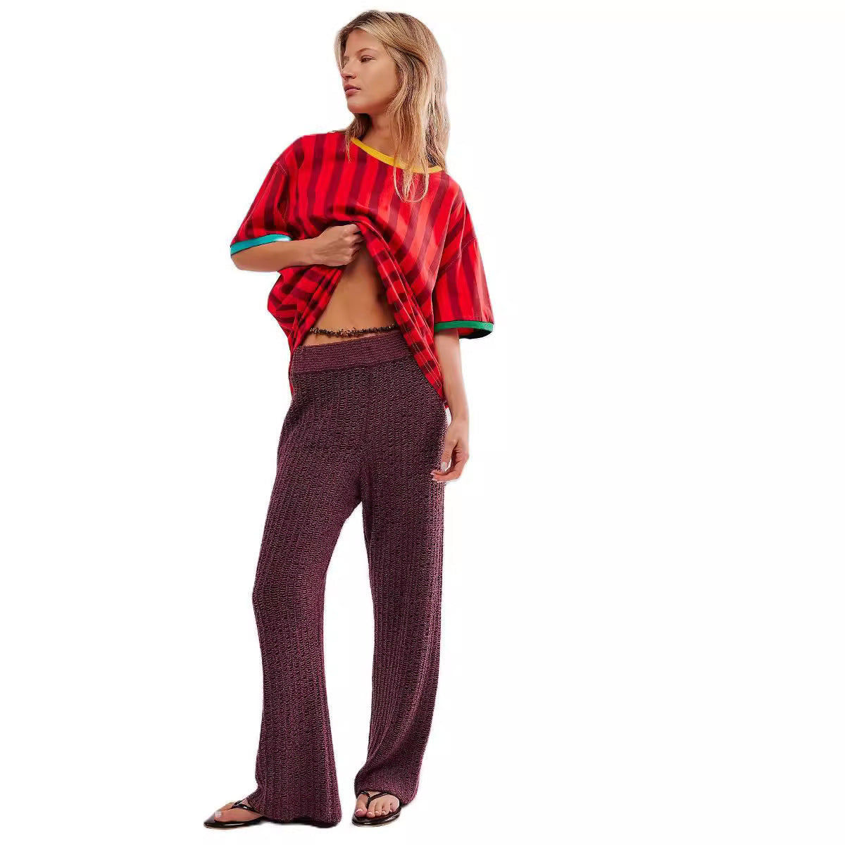 Women's Top Striped Contrast Color Casual Short Sleeves