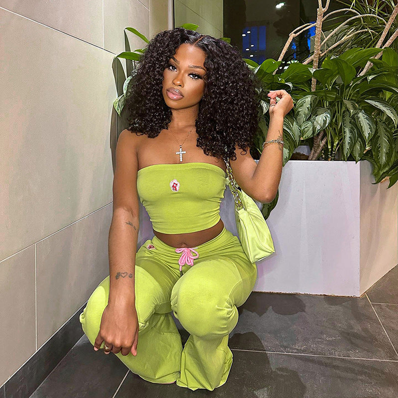 Fashion Summer Suit Embroidery Tube Top And High Waist