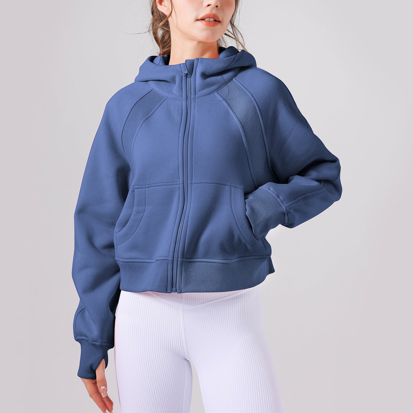 Fleece-lined Yoga Clothes Hooded Sweater Loose Thick Casual Zipper Sports Top