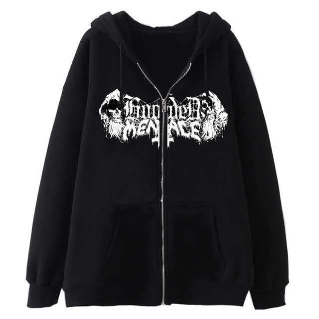 Dark Skull Skeleton Sweatshirt Metal Zipper Sweater