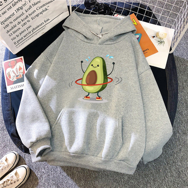 Hoodies Sporty Cartoon Avocado Print Warm New Sweatshirt