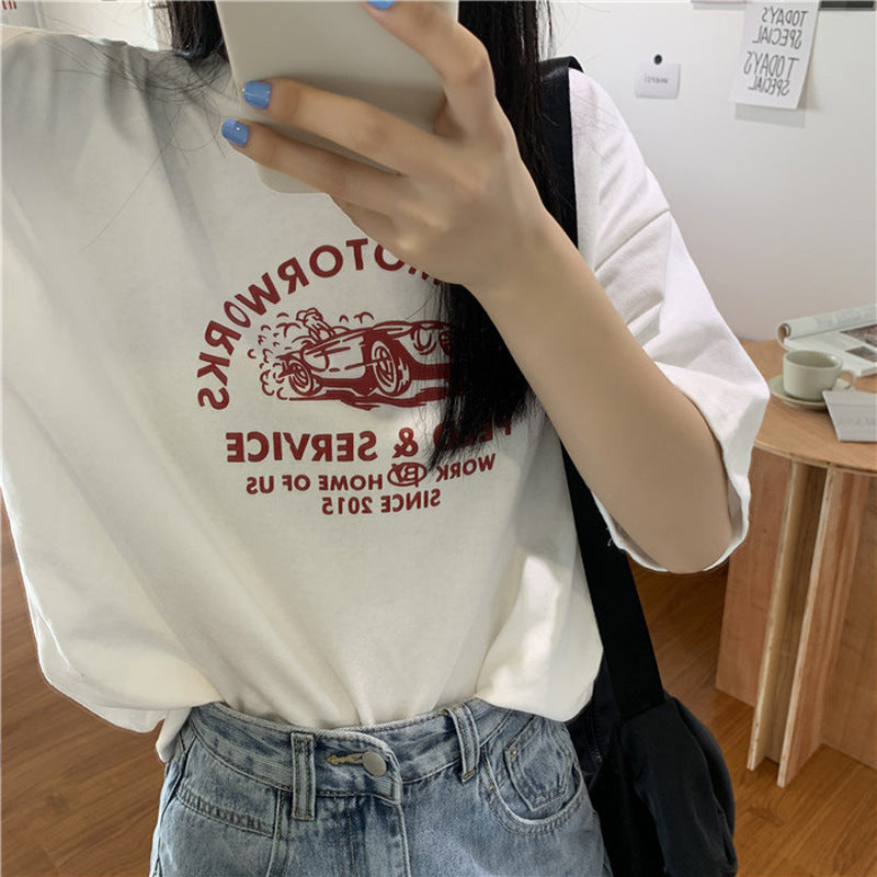 Women Short Sleeve T-shirts Print Casual Korean Style