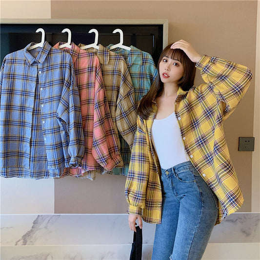 Plaid jacket women long sleeve shirt