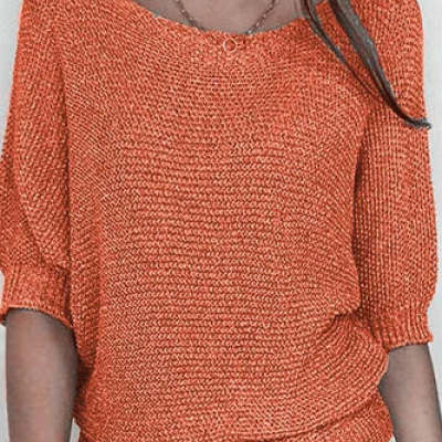 Three-quarter Sleeve Pullover Sweater Fashion Solid Color Loose