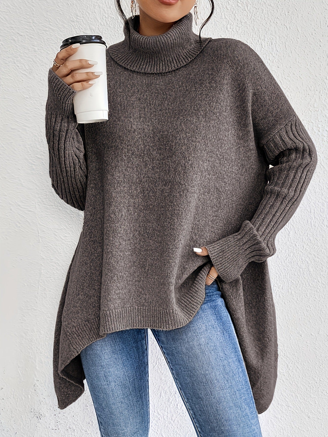 Irregular Turtleneck Sweater Winter Loose Long Sleeve
