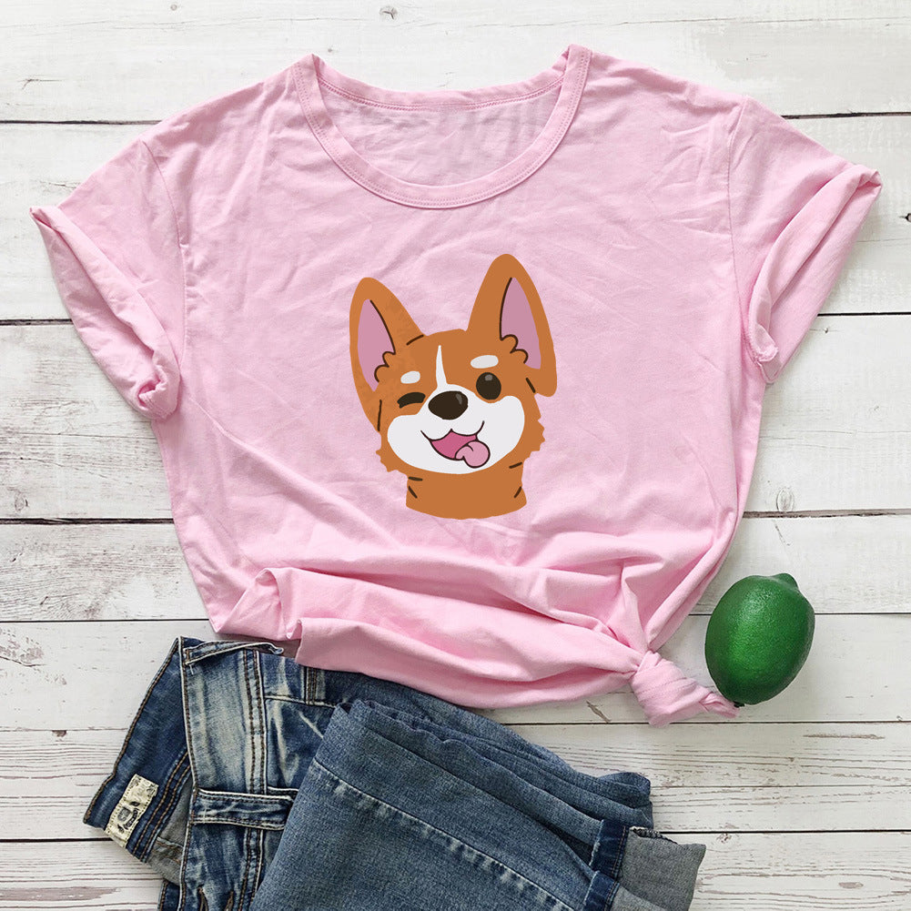 Animal Dog Print Short-sleeved T-shirt