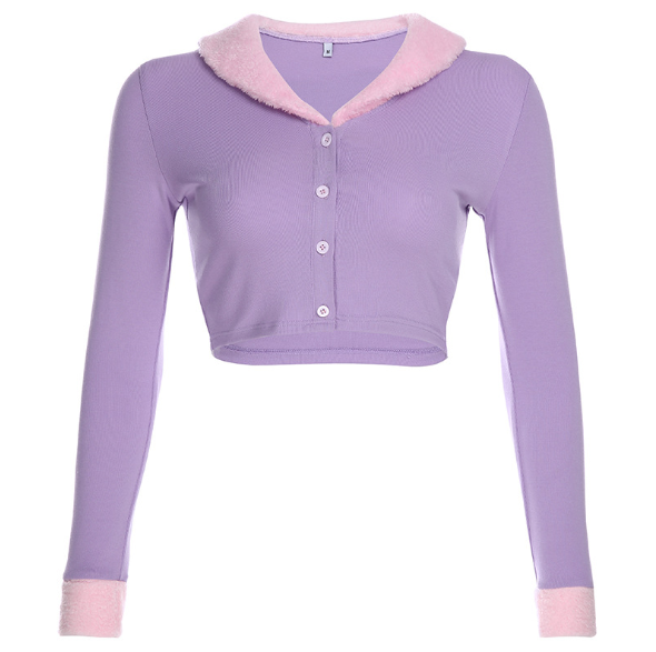 Purple Women Long Sleeve Crop Top